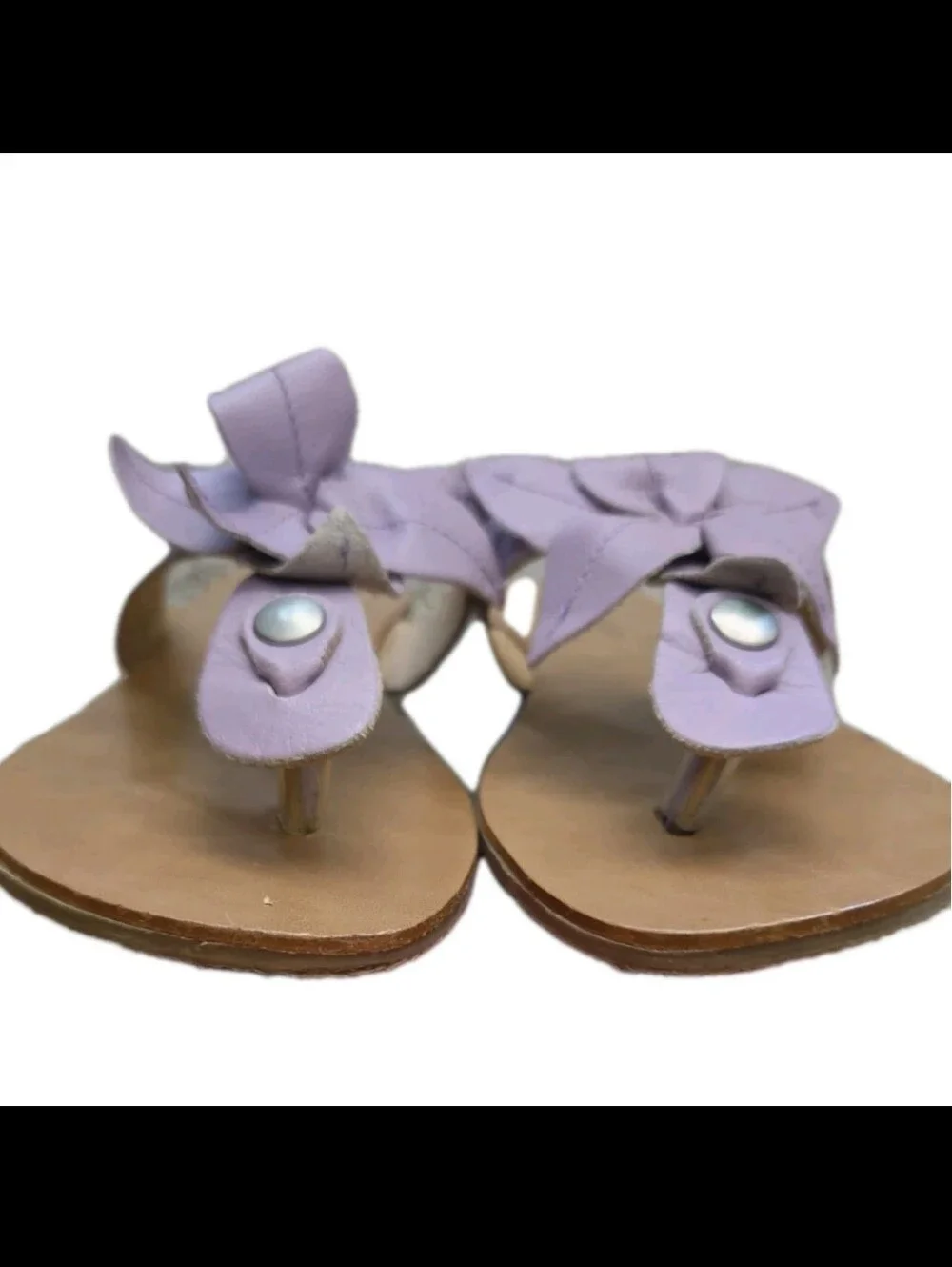 Garnet Hill Big Girls Lavender Leather Floral Thong Sandal Summer Flip Flop 2